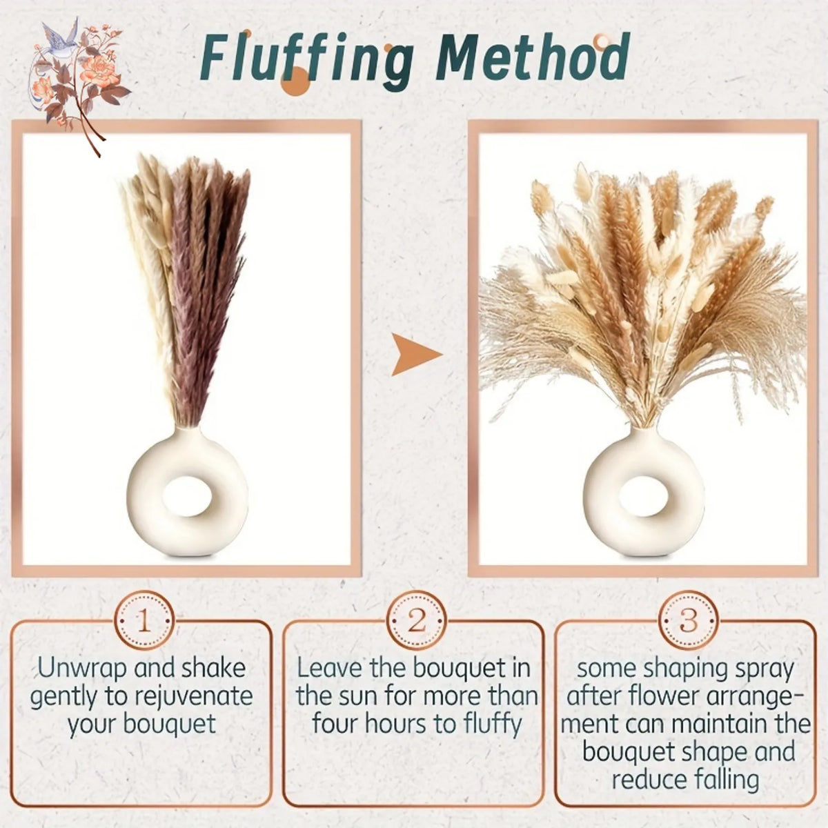 bouquet pampas séchés naturels beige marron blanc décoration boho intérieur événements festifs