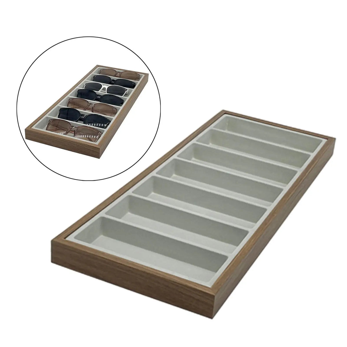présentoir rangement lunettes bois blanc moderne compartiments organisateur étui.velours
