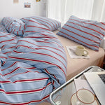 ensemble literie rayures bleu rouge moderne taies oreiller housses décontracté coton mat lit drap