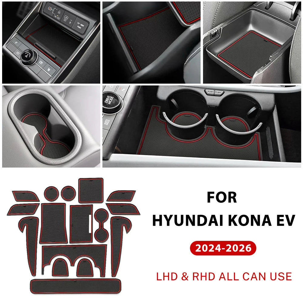 tapis sol antidérapant adhésif hyundai kona ev 2024 2026 noir rouge moderne pvc