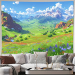 tapisserie paysage montagneux impression numérique polyester décoration murale chambre salon moderne vert bleu blanc