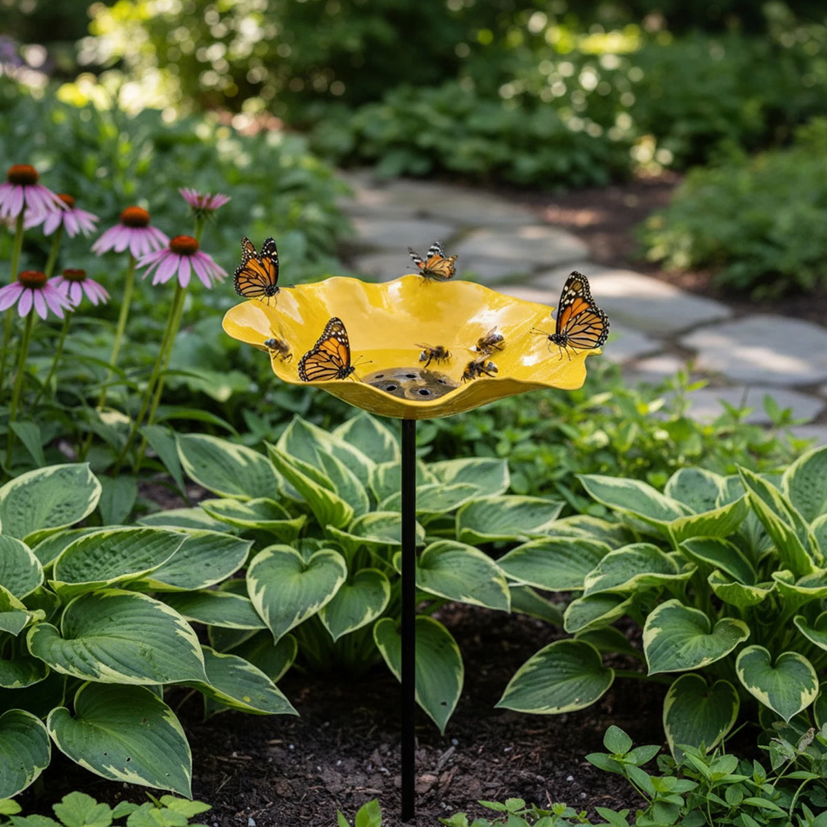 bassin oiseaux rouge jaune bleu forme fleur métal moderneextérieur jardinDecorationPapillonsAbeilles
