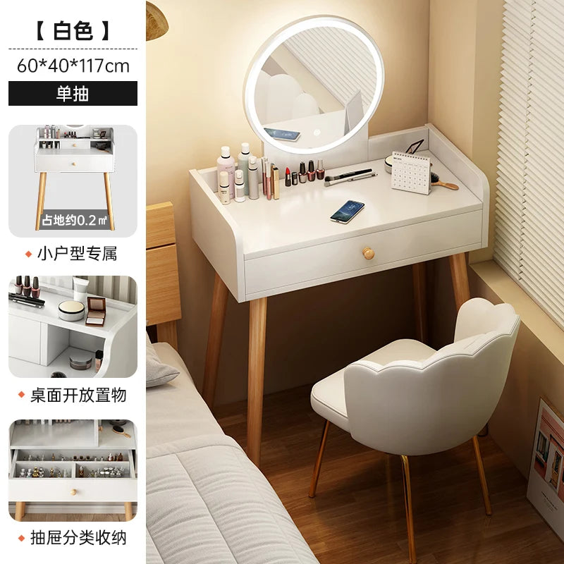 maquillage blanc moderne tiroirs chaise miroir lampe cosmétiques