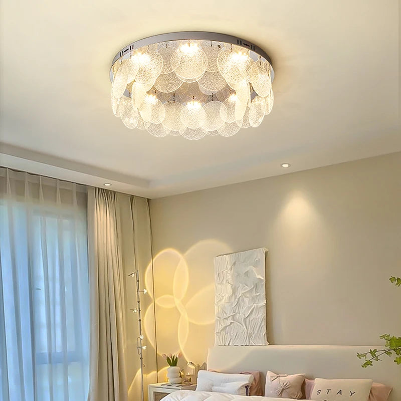 plafonnier led cristal verre moderne blanc doré 80cm chambre salon