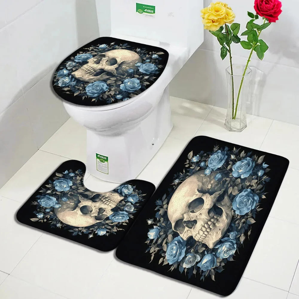 tapis toilette gothique crânes roses squelette fleurs salle bain moderne respectueux environnement halloween festive