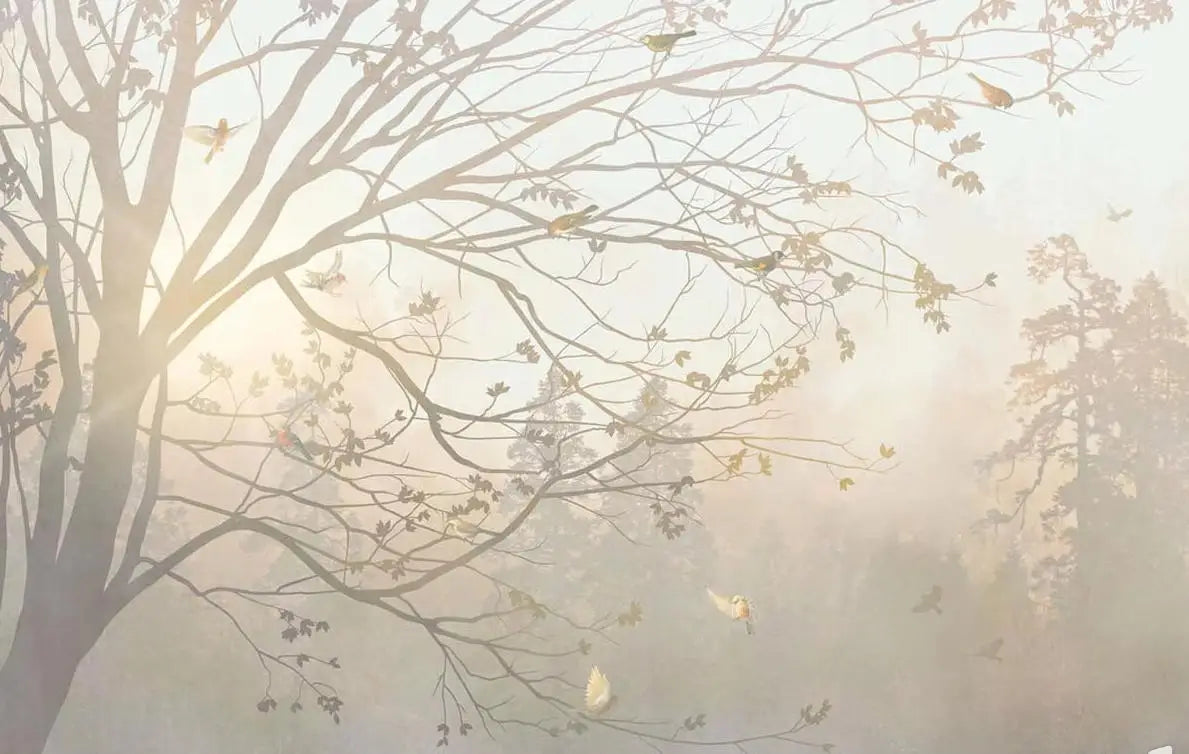 papier peint moderne plante branches fleurs salon chambre soie naturelle respectueux environnement