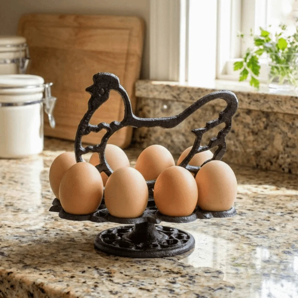 porte œufs poule 12 œufs vintage noir rangement cuisine présentoir réutilisable