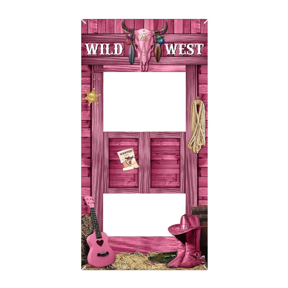 décoration photo anniversaire western motifs cactus bottes chapeaux panneau wanted opaque cowgirl