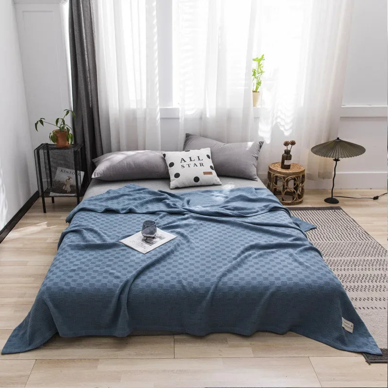 couverture coton rayures horizontales bleu clair légère été moderne grande taille maison simple douce