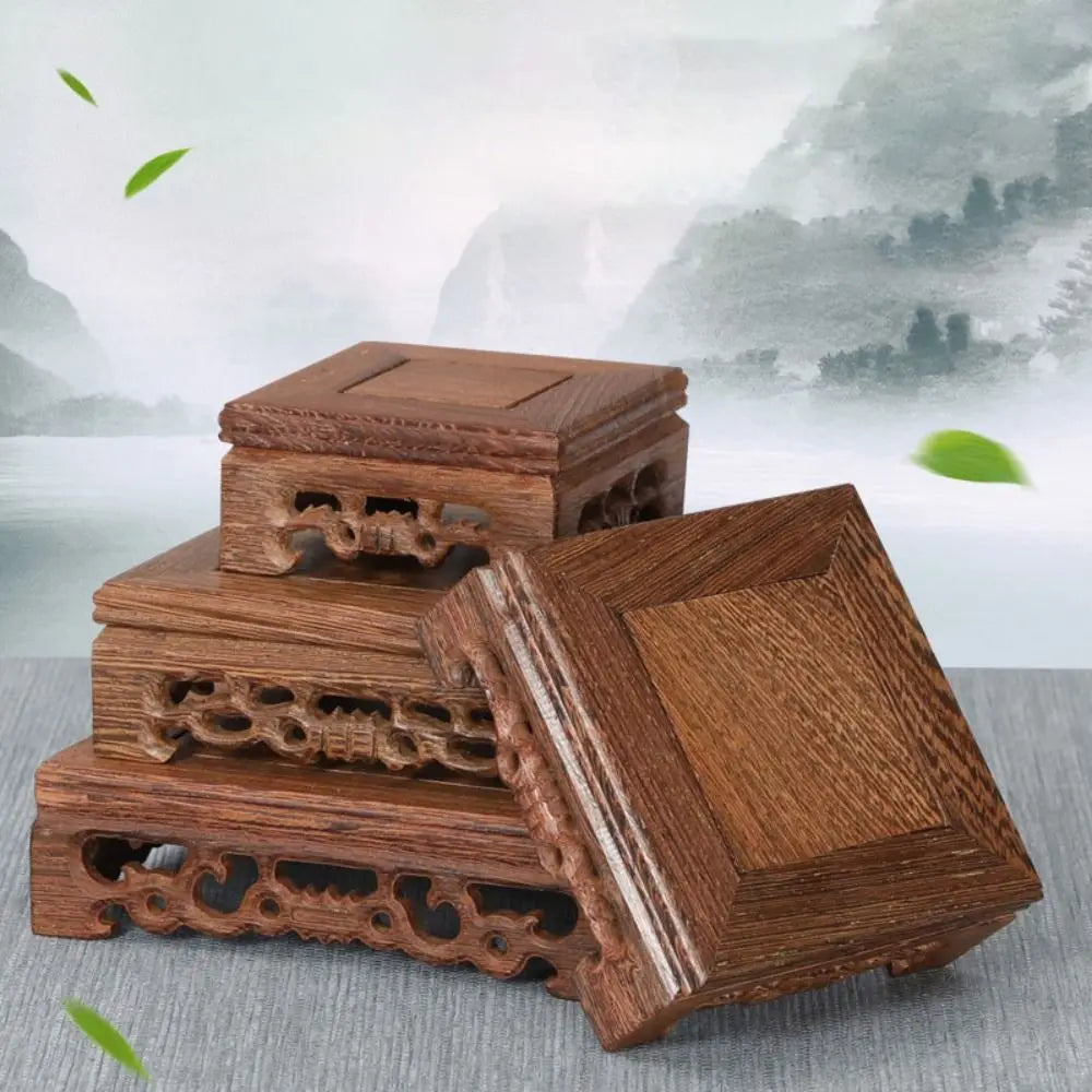 support bois naturel marron foncé traditionnel artisanal objets decoratifs grille tailles 8cm 10cm 12cm