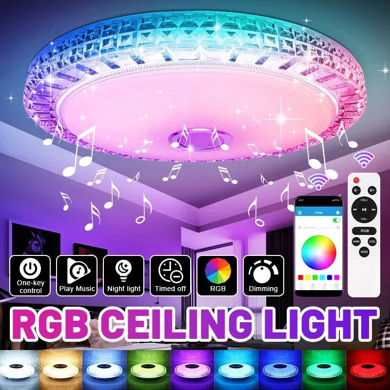 luminaire led cristaux facettes haut parleur bluetooth télécommande moderne multicolore
