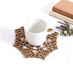 coasters bois marron floral gravé respectueux environnement 12cm artisanal décoration maison yoga meditation