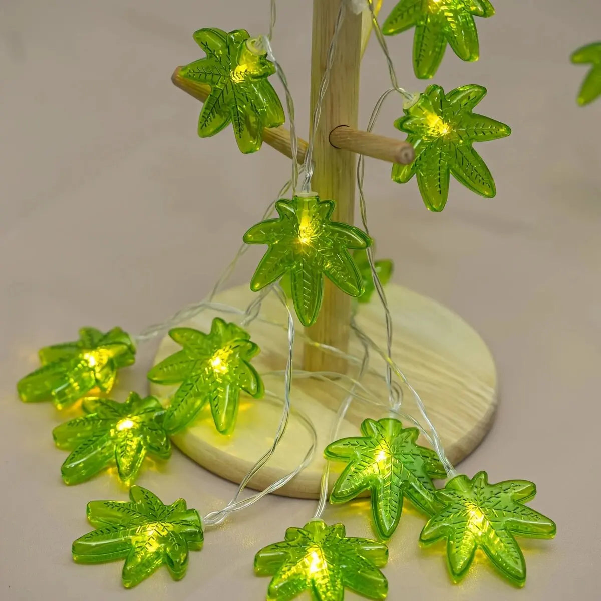 guirlande lumineuse led feuilles vertes jaunes éclairage décoratif festif camping extérieur intérieur 150cm 10led