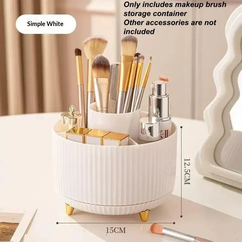 organisateur maquillage crème blanche rayures verticales moderne pieds patte d'animal bouteilles produits cosmétiques brosse