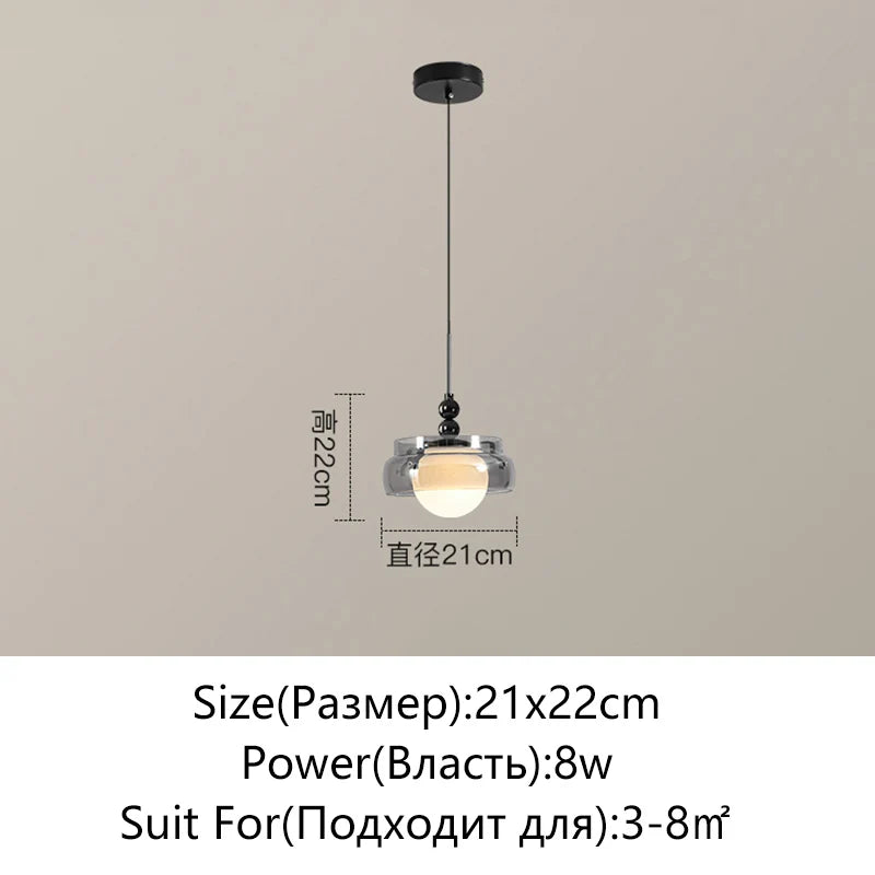 lustre moderne pendentif verre transparent effet fumé lumière blanc chaud salon chambrehôtel