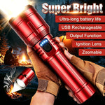 lampe torche rechargeable zoom modes indicateur charge sortie usb type étanche camping