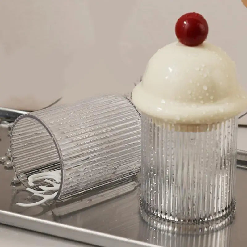 organisateur récipients verre rayures flocking transparent couvercle opaque décoratif ludique blanc crème rouge