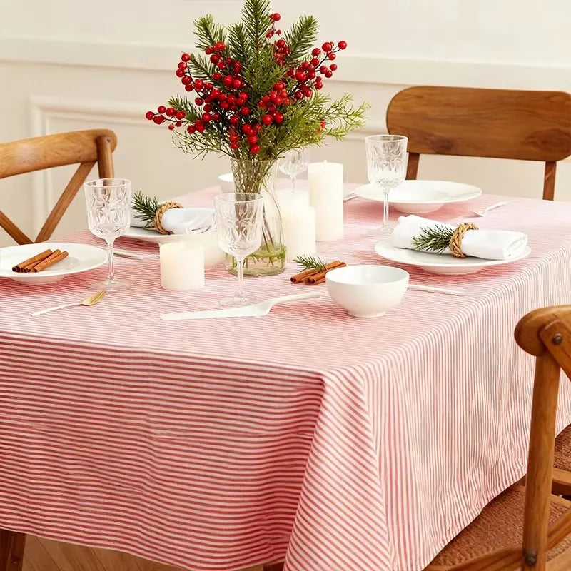 nappe table noël rayée moderne blanche rouge serviettes décoration opaque polyester rechargeable