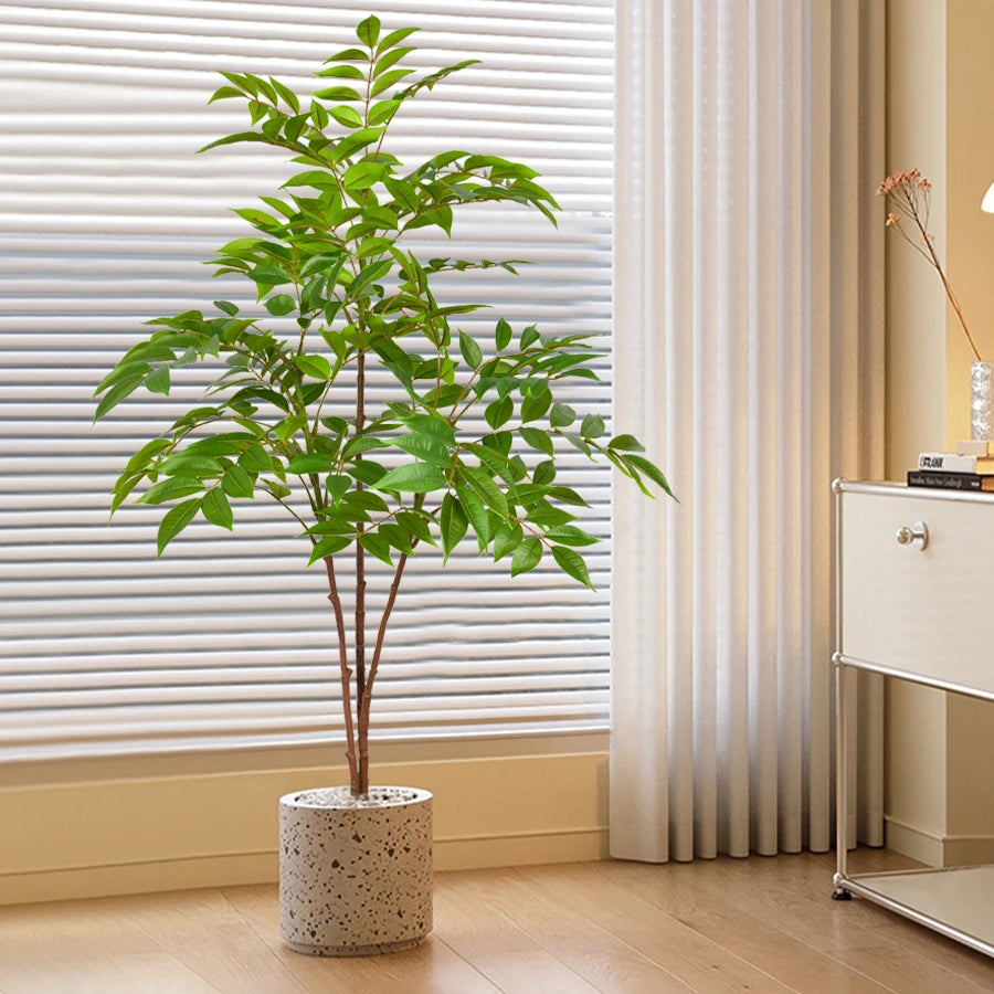 plantes artificielles arbres feuilles vertes decoration jardin maisonextérieur tronc central grandes feuilles tropicales