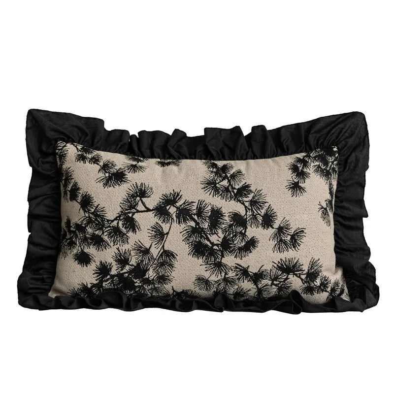 housse coussin motif floral moderne beige noir maison hospitalière respectueux environnement non toxique polyester
