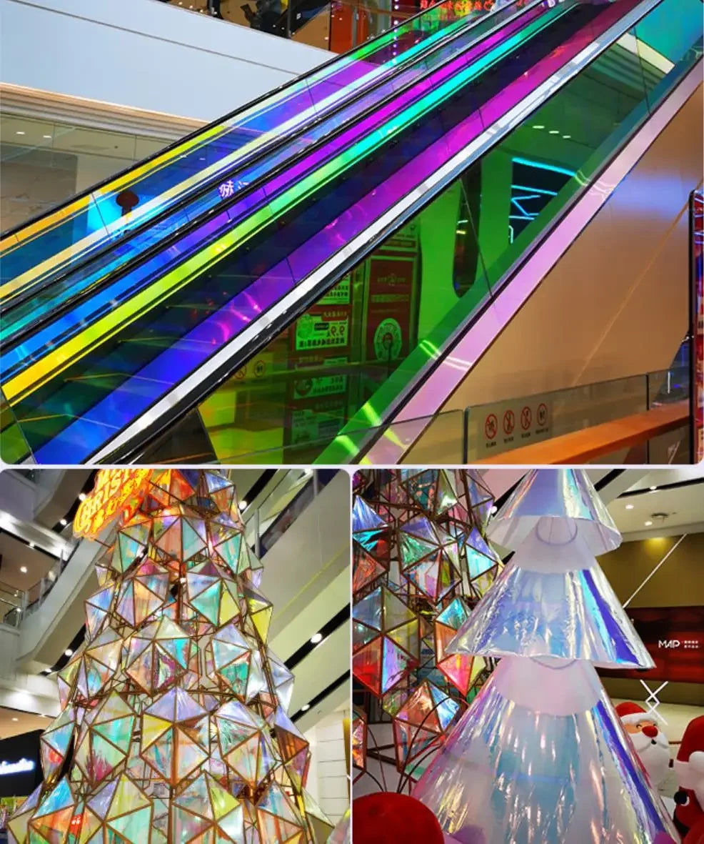 film décoratif adhésif transparent multicolore moderne rayures triangles 40x300 cm