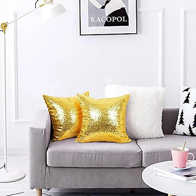 housses coussin paillettes or modernes adhésives polyester 40x40cm decoration maison festive