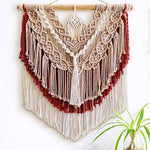 tapisserie macramé bohème coton beige crocheté franges bois décoration murale