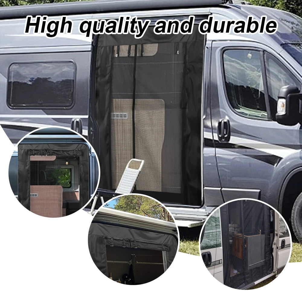 rideau moustiquaire porte coulissante camping car noir maille fine opacité moderne clips fixation