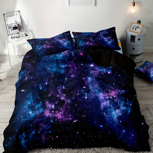 ensemble literie moderne galaxie étoiles bleu violet noir lit maison qualité