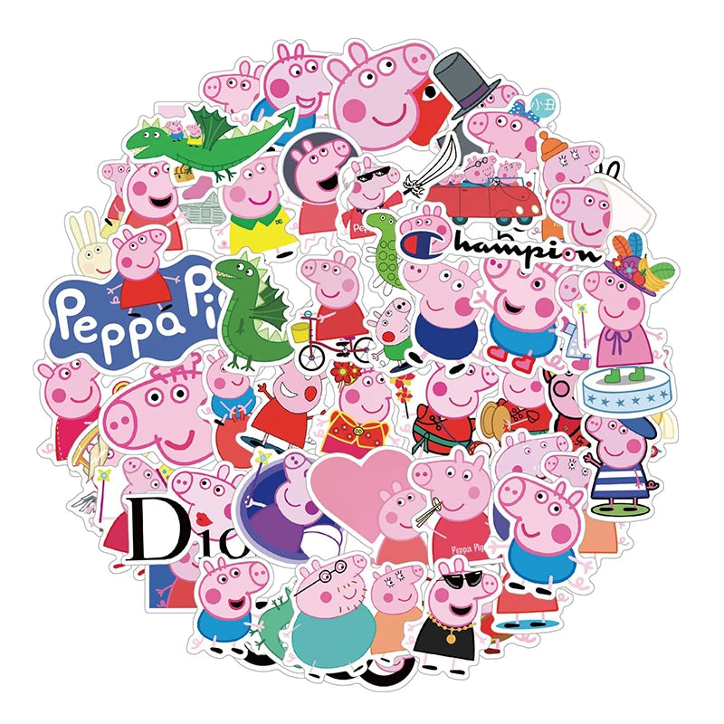 autocollants peppa pig 51 pièces stickers cartoon enfants jouets décoration tasse transparents opaques