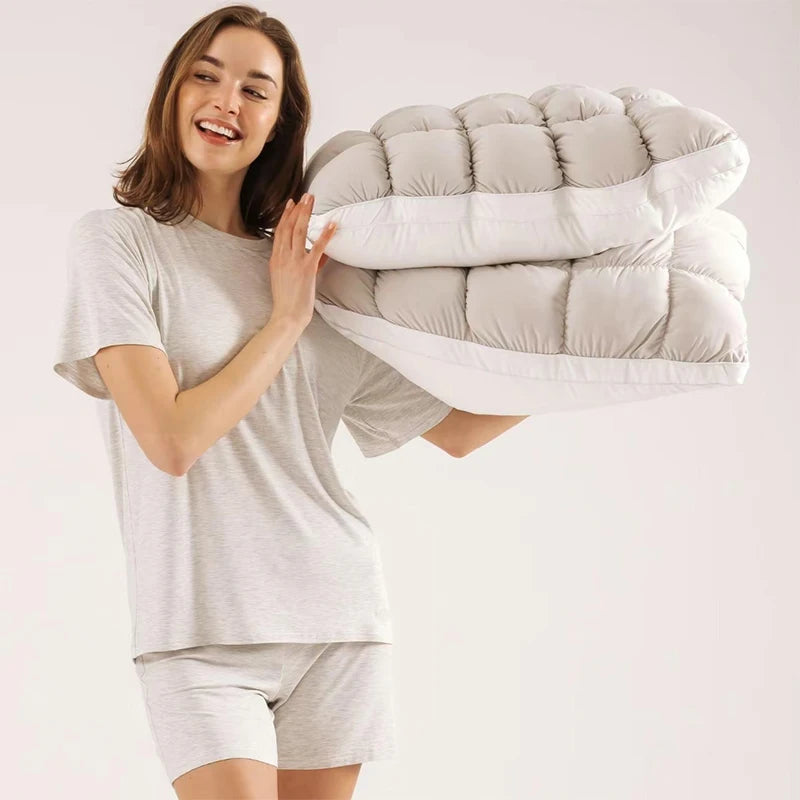 oreiller polyester coton quadrillé blanc rose gris bleu clair moderne élastique doux