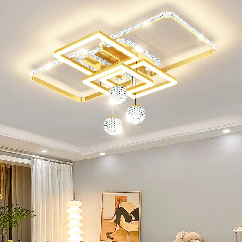 plafonnier moderne luminaire suspendu blanc noir doré cristaux géométrique contemporain