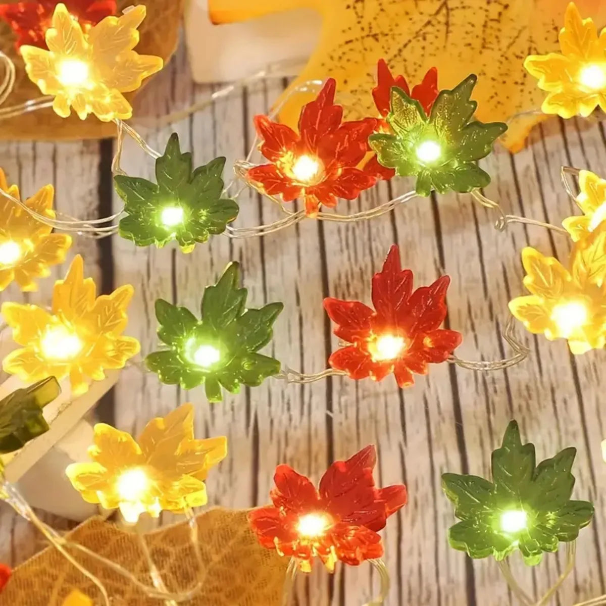 guirlande lumineuse feuilles érable vert orange rouge halloween décoration jardin clips led autoportrait festiveextérieur