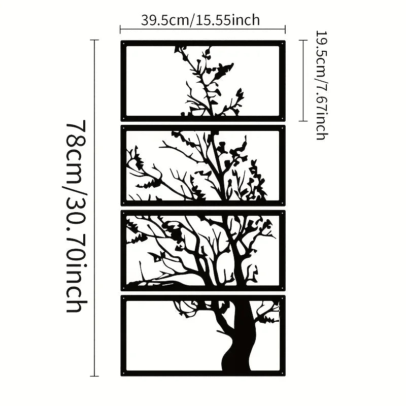 décoration murale moderne tableau noir silhouette arbre branches feuilles opaque salon chambre