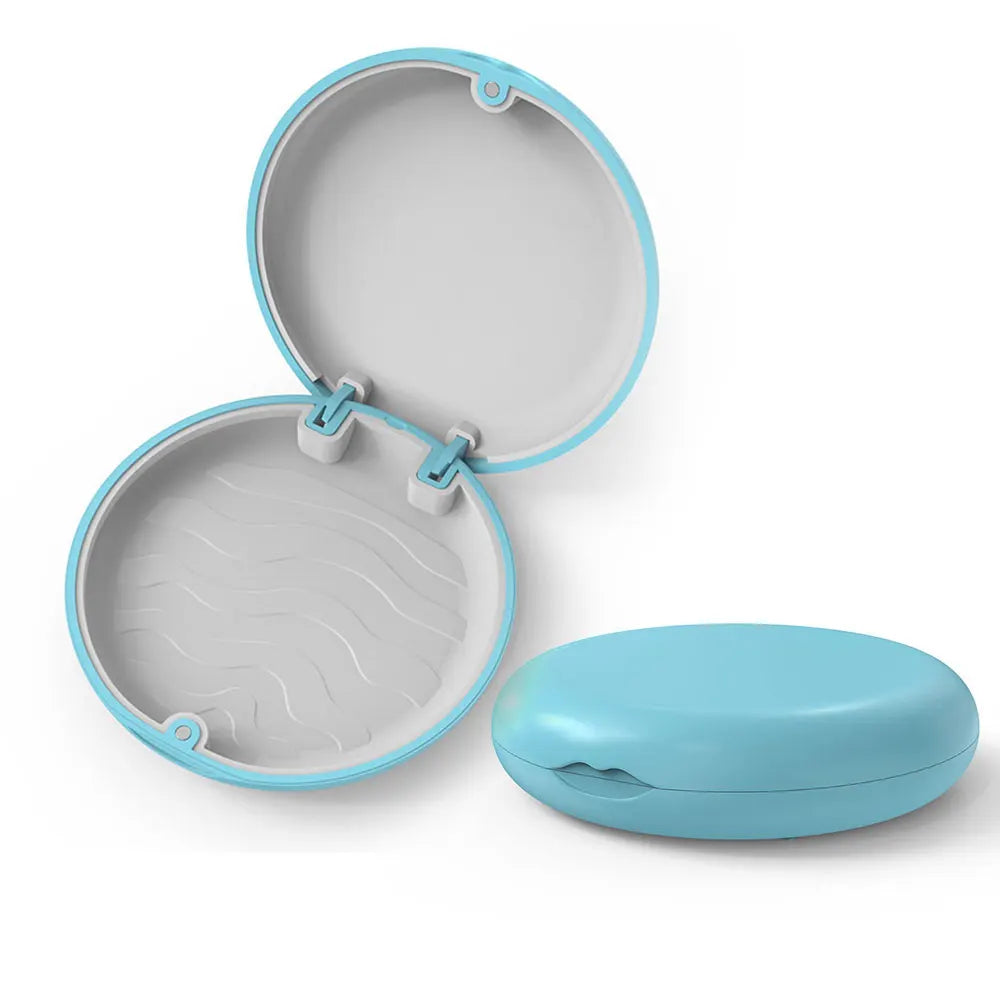 boîte rangement prothèse dentaire bleu blanc moderne ondulée clips tige plastique haute qualité
