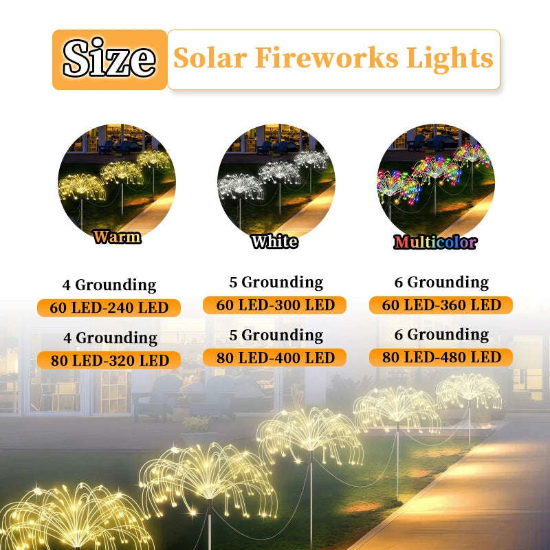 lumière solaire feu d'artifice multicolore moderne extérieur piquet fixe led jardin patio