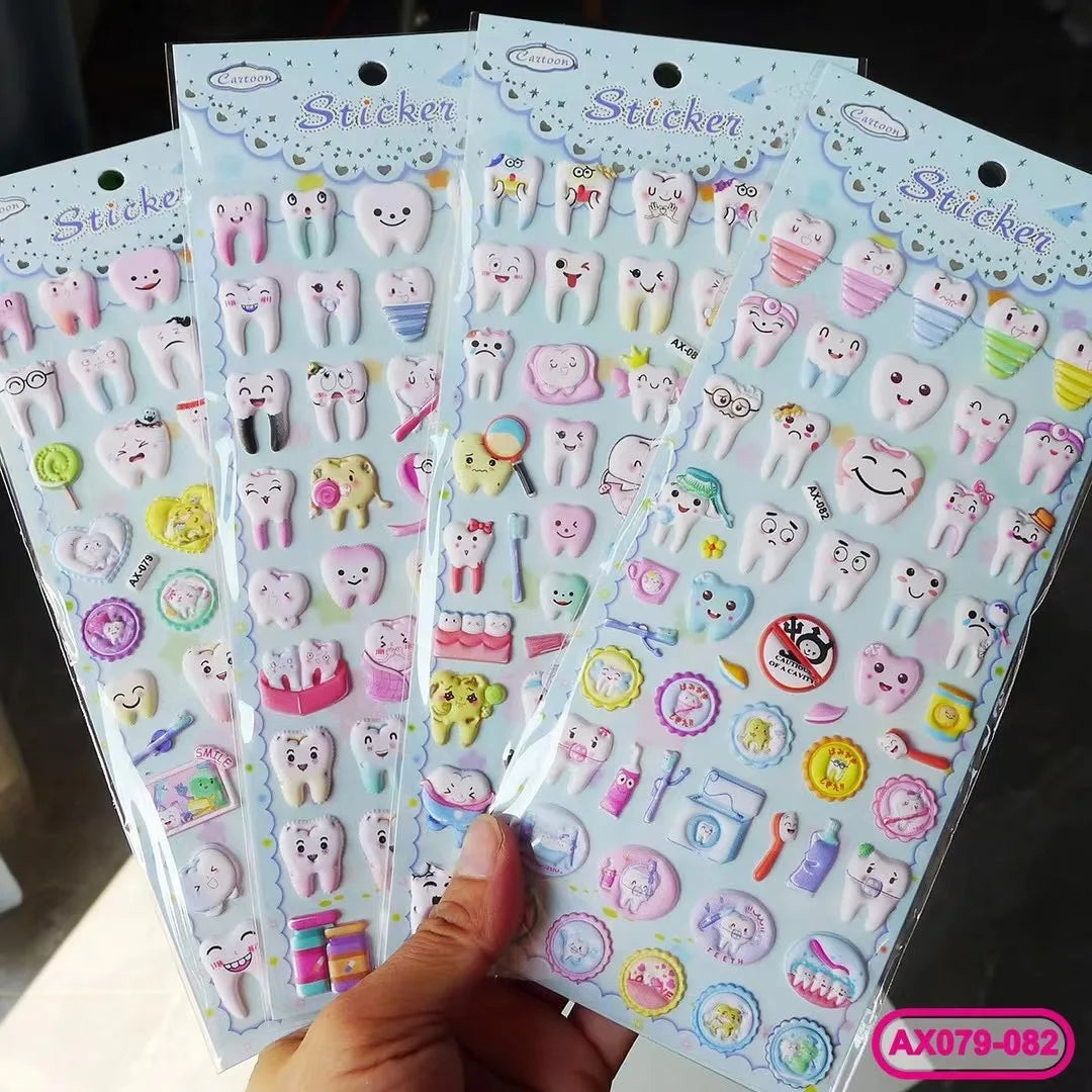 stickers cartoon dents souriantes animaux fleurs blanc rose vert bleu jaune orange rouge