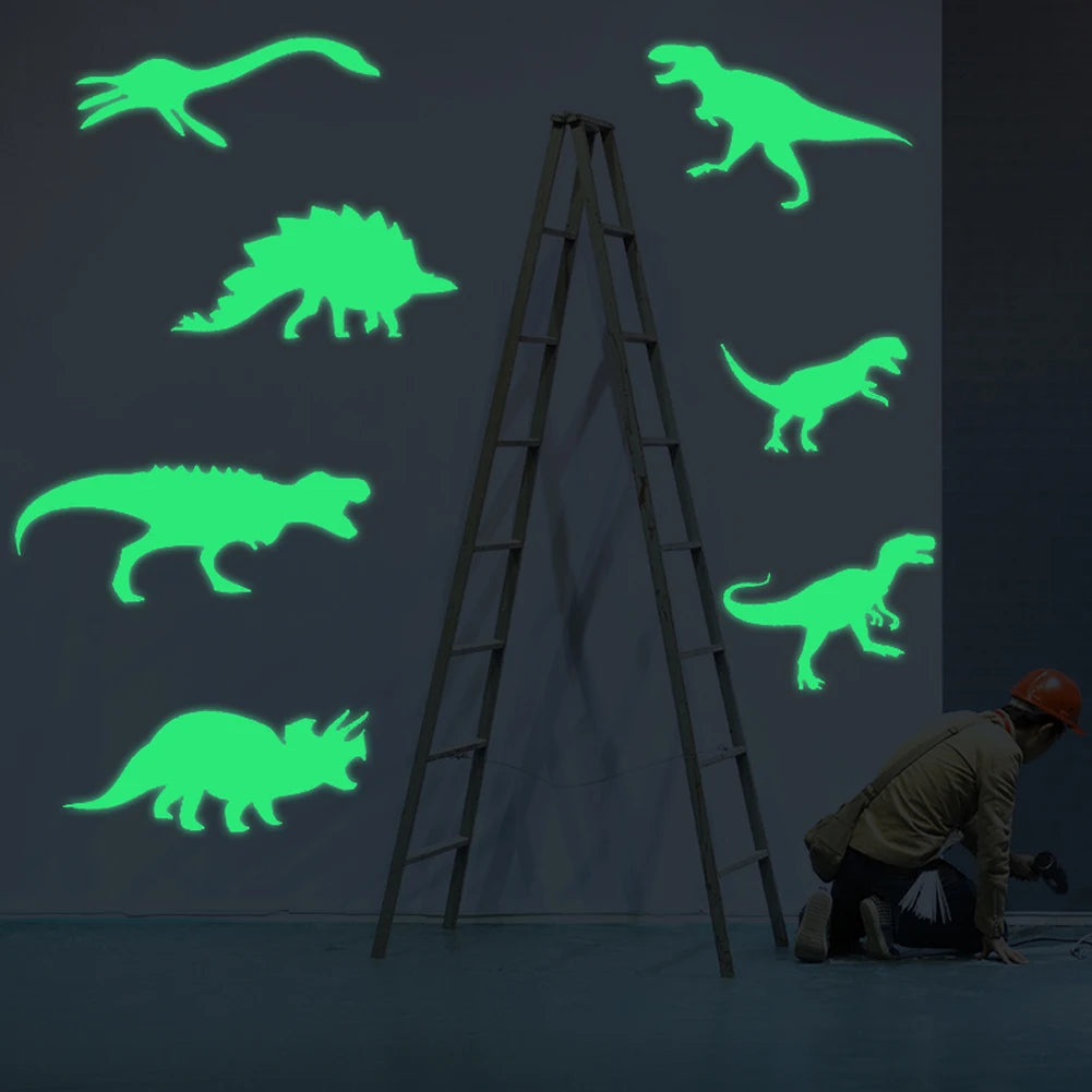 sticker mural dinosaure vert fluo brillant nuit décoration enfants moderne