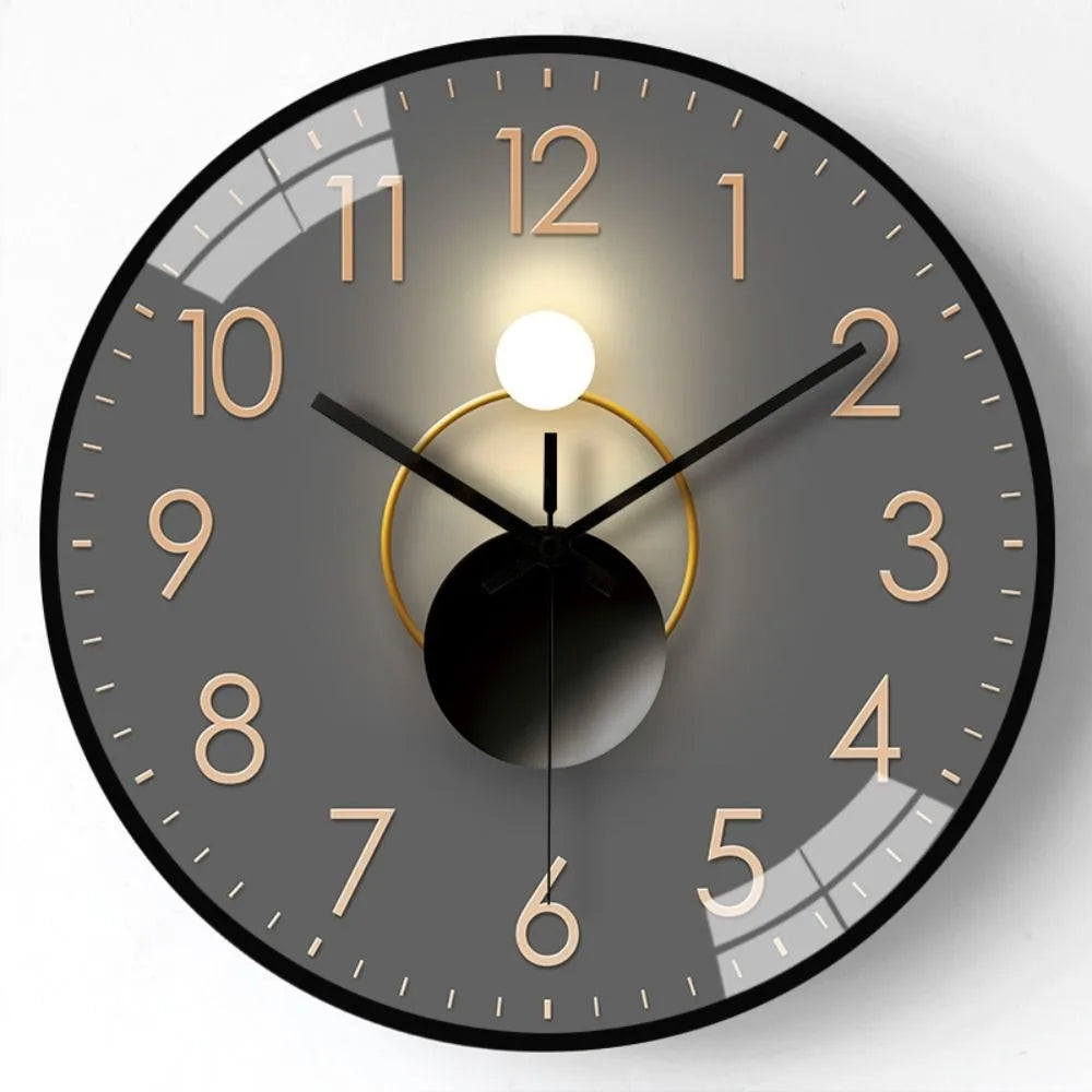 horloge murale moderne gris noir doré géométrique circulaire minimaliste quartz