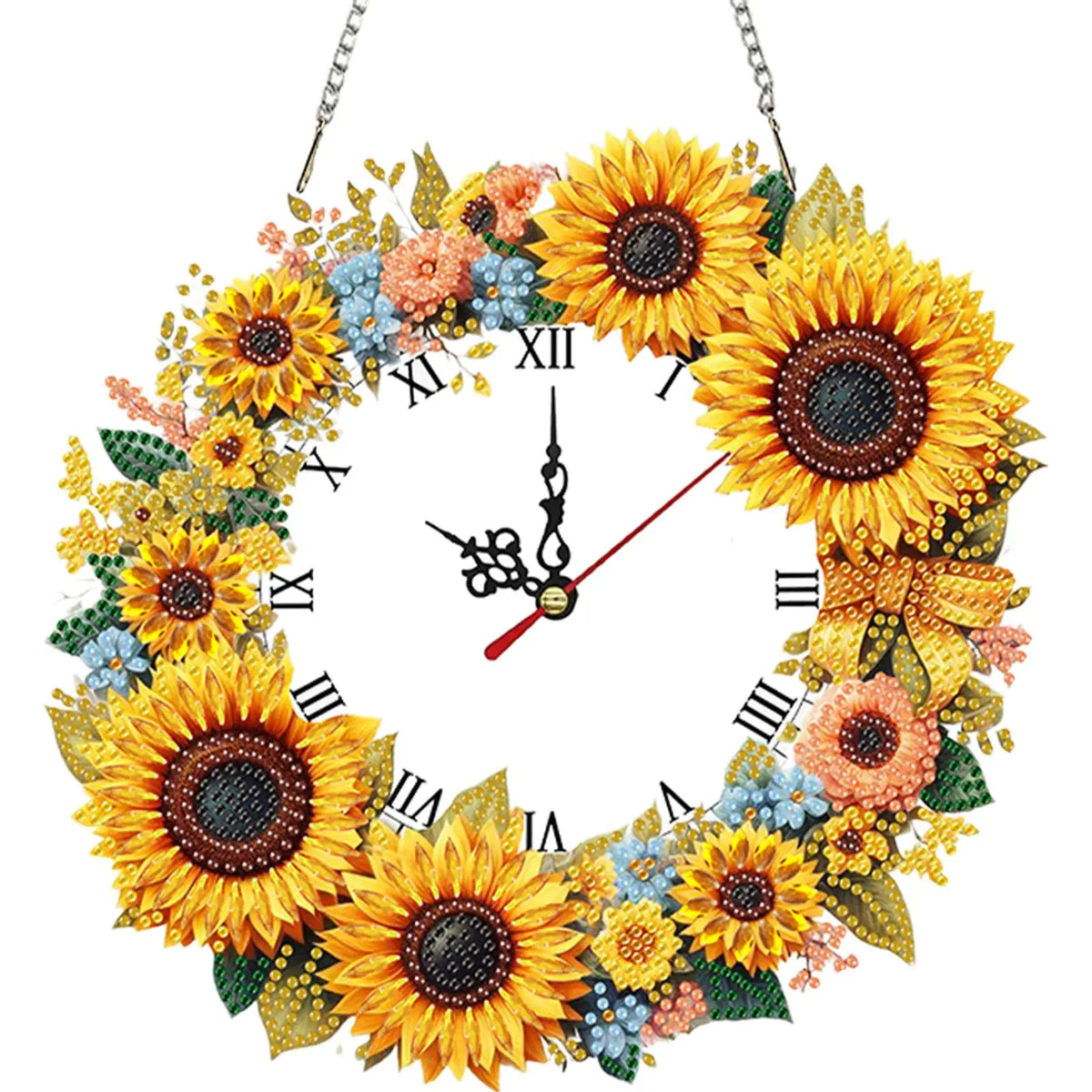 horloge suspendue 2d fleurs oiseaux motifs géométriques blanc multicolore métal chaines