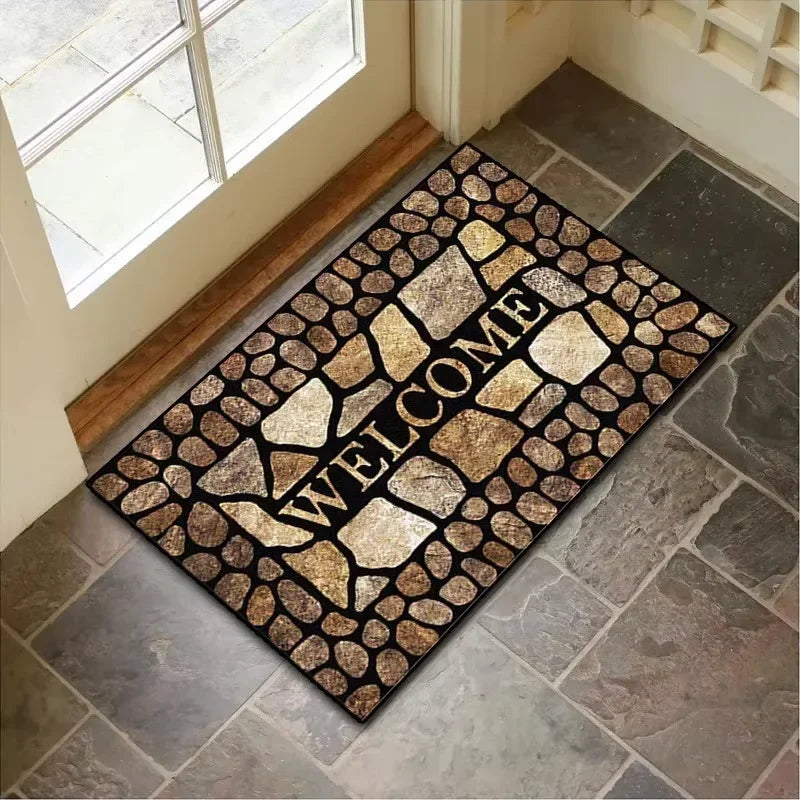 tapis d'entrée moderne antidérapant multicolore texture roche motif géométrique 40x60cm