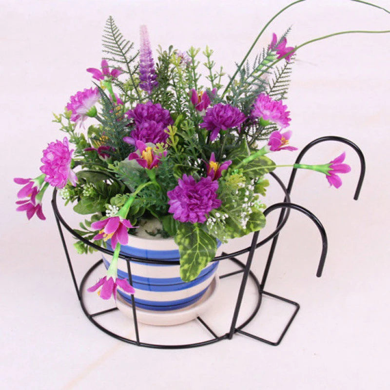 support mural pots fleurs noir blanc marron grille feuilles moderne crochetsextérieur jardin balcon