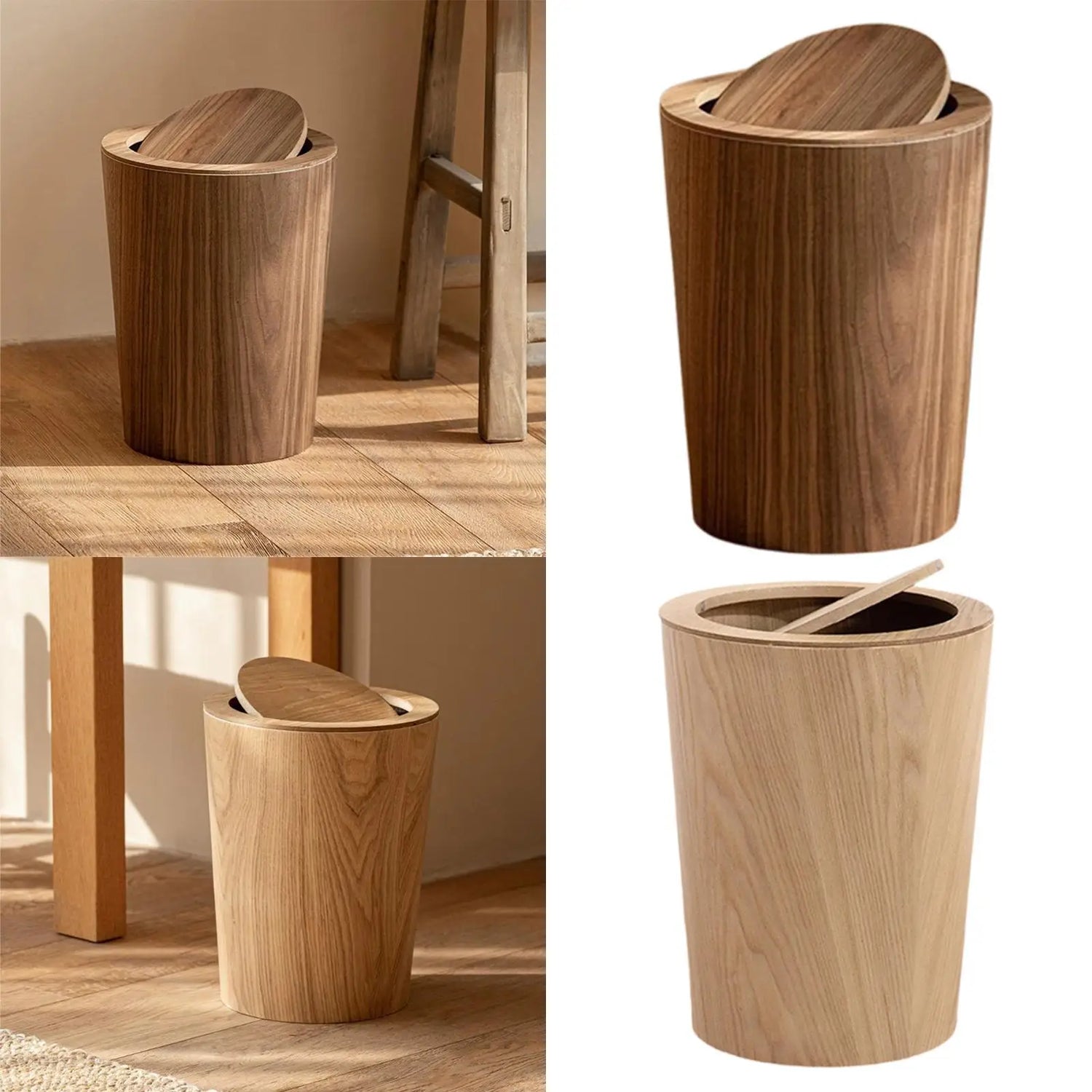 Poubelle en bois avec couvercle design japonais - vue d'ensemble
