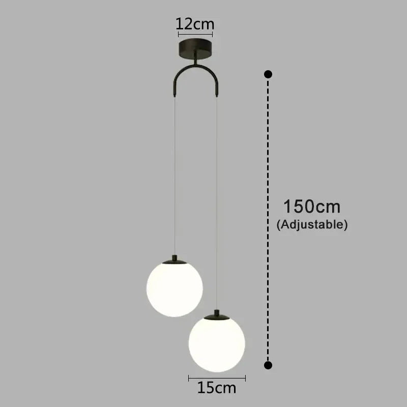 suspension lumineuse moderne minimaliste noir deux globes blancs métal chambre salon