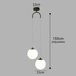 suspension lumineuse moderne minimaliste noir deux globes blancs métal chambre salon