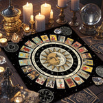 tableau astrologique zodiacal tarot solaire lunaire mystique noir doré bleumarine symbols religieux holidays