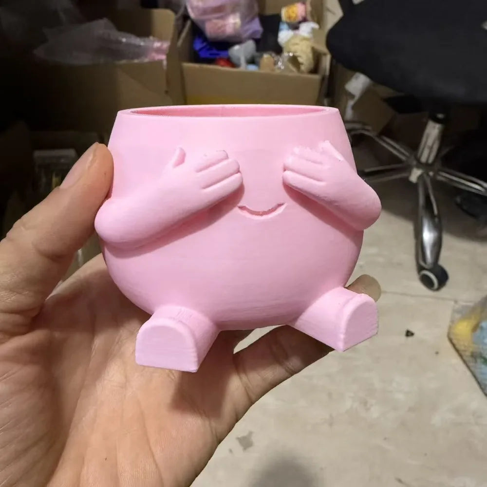cache pot mignon rose clair blanc cactus succulentes visage souriant chaton cartoon opacité
