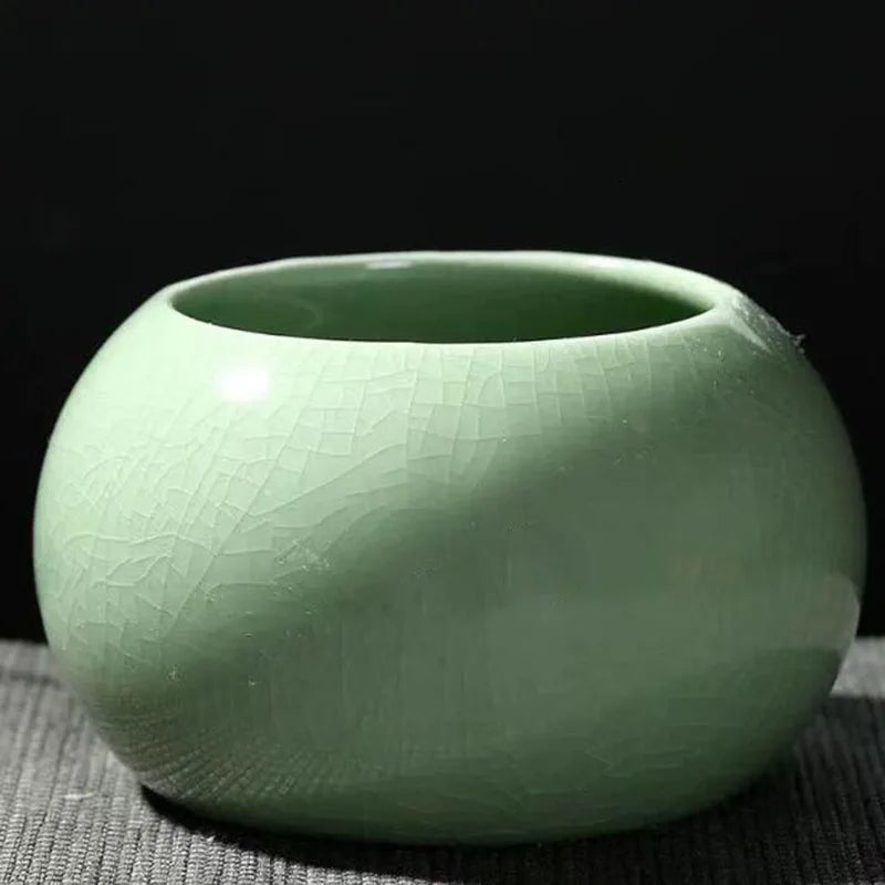 pot fleurs céramique porcelaine glacé craquelé moderne minimaliste vert gris opaque