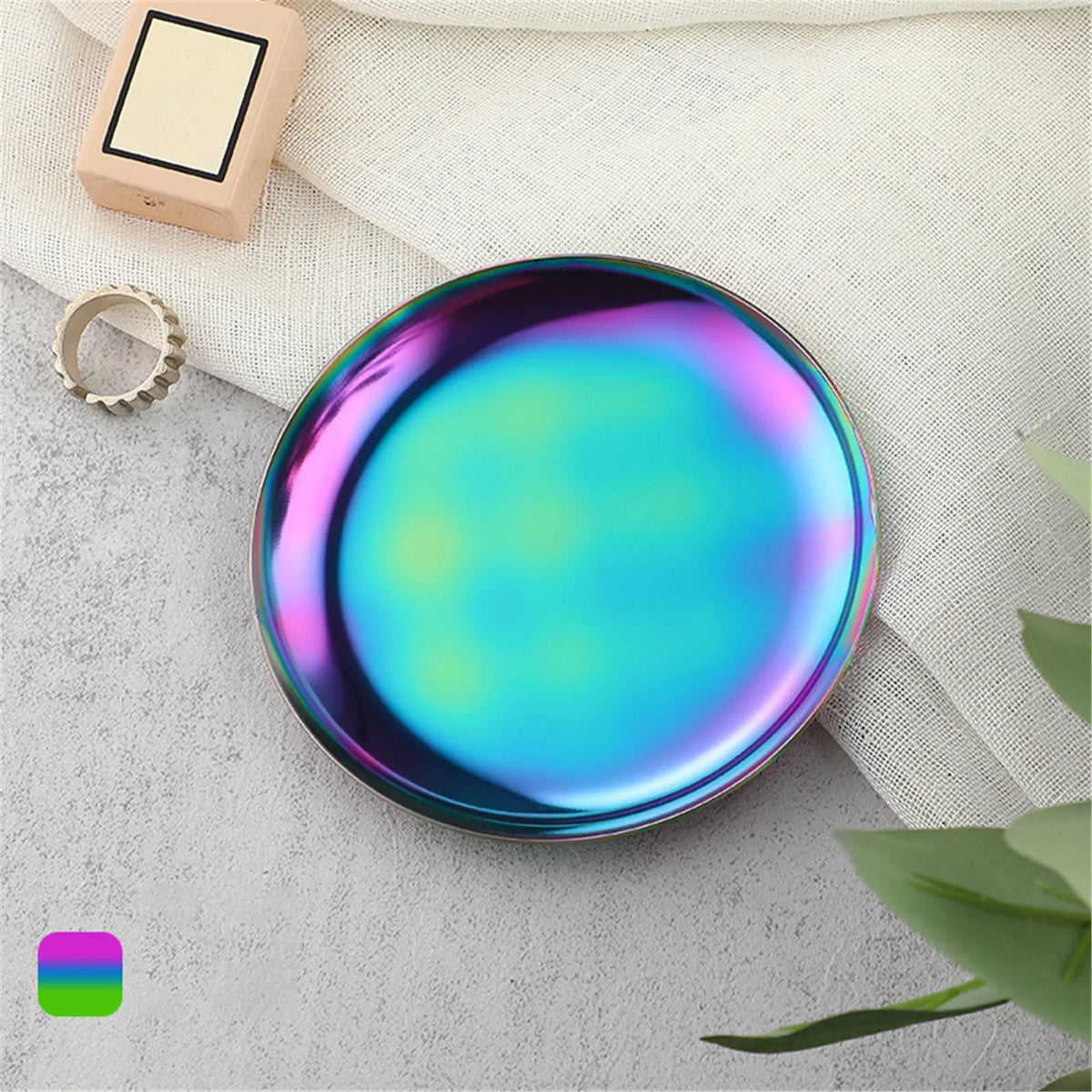 coquille rangement or moderne plateaux rangement minimaliste argent multicolore iridescente