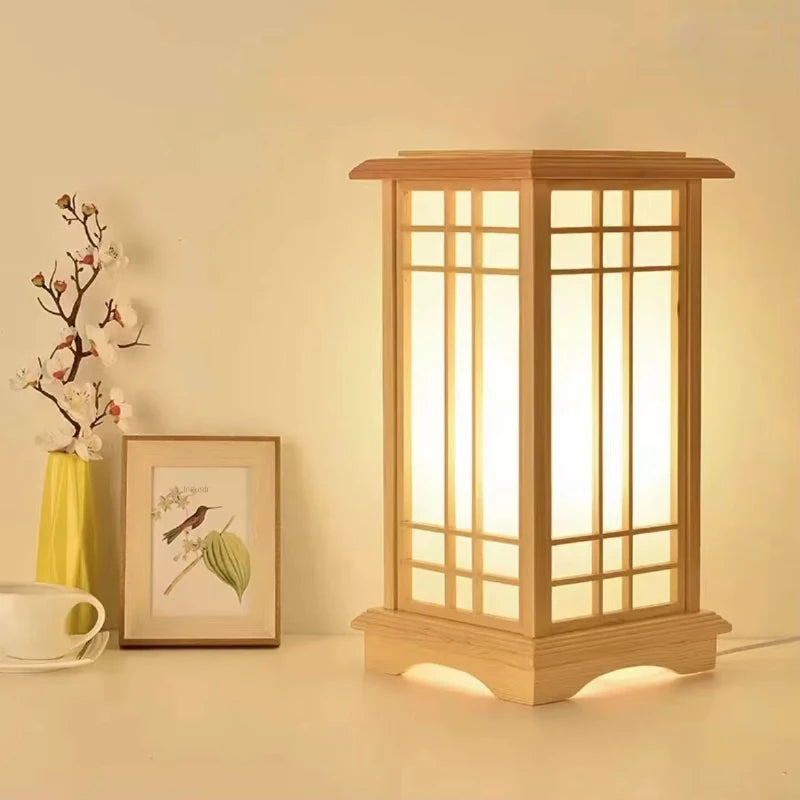 lampe sol led moderne minimaliste bois naturel clair panneaux horizontaux verticaux éclairage haut bas
